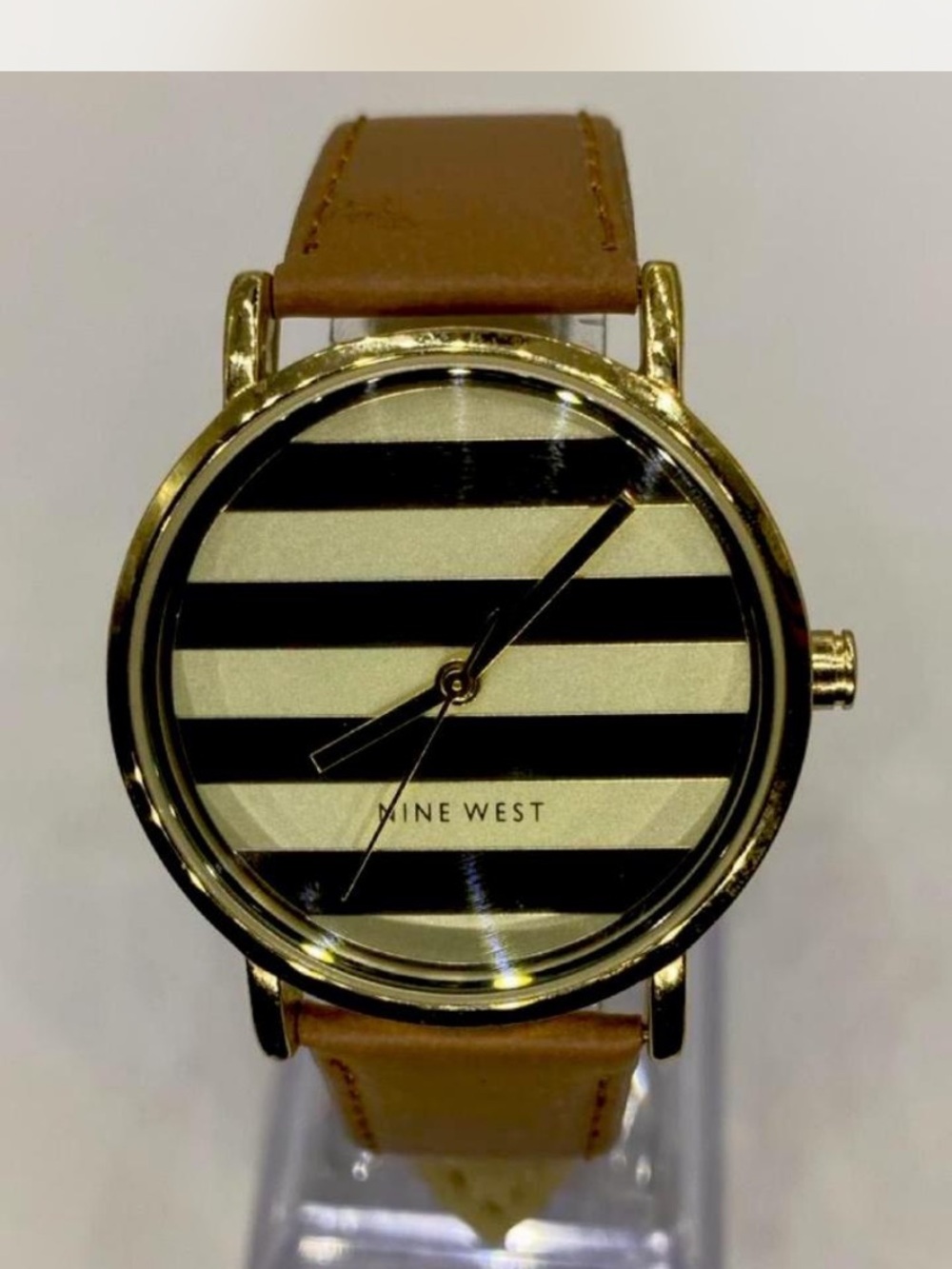 *** Nine West ^^^ Gold  Striped Dial Watch * Tan / Black ***